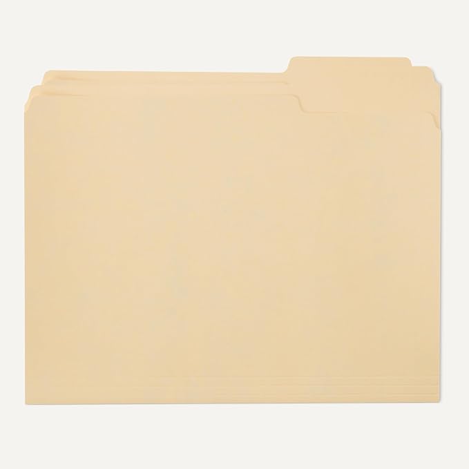 Amazon Basics 100% Recycled File Folder, 1/3-Cut Tab, Letter Size, Manila, Pack of 100