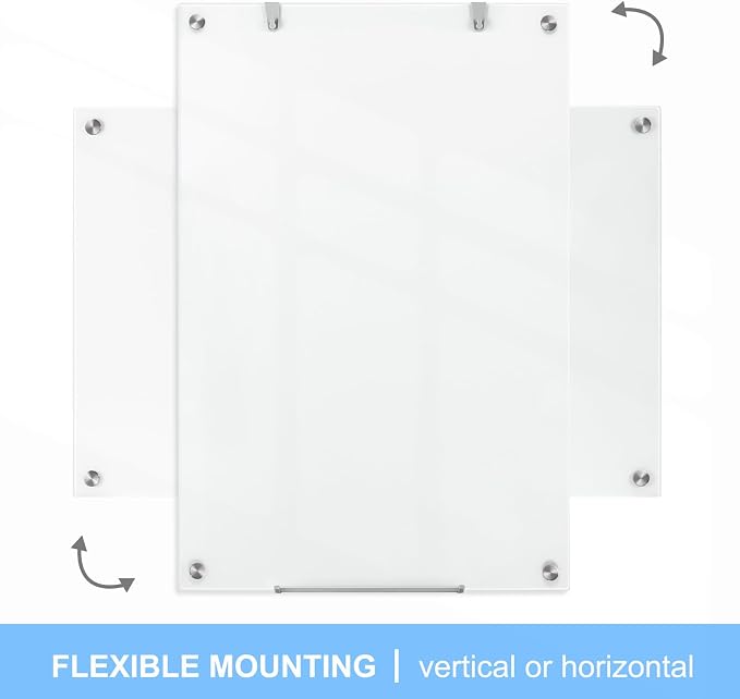 Wingwise Magnetic Glass Dry Erase Board, 36 x 24 in Brilliance White Board | Ultra-white 4mm tempered glass, scratch-resistant. Wall-mounted with hardware. Great for corporate offices, classrooms, home