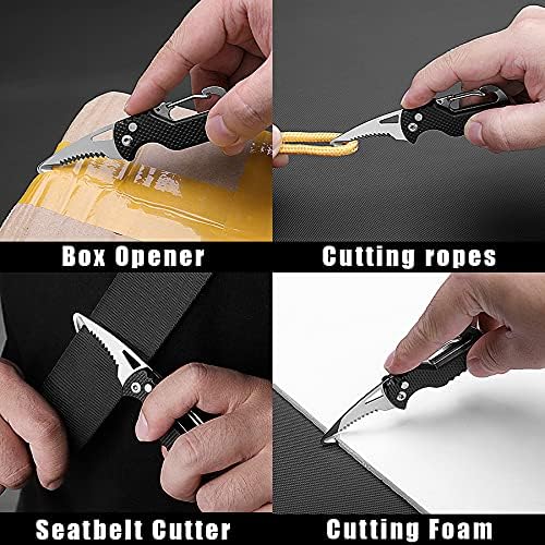2 Pack Safety Box Cutter, EDC Seat belt Cutter with 1.1inch Hook Blade, Retractable Package Opener for Wrap, Tape and Strap, Small Keychain Knife, Cool Gadgets for Women Men