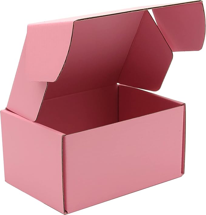 6x4x3 Shipping Boxes Set of 50, Pink Mailer Corrugated Cardboard Box | for Packaging, Literature, Packing, Mailing, Storage, Small Business, Moving, Gift, Supplies, Quick Fold, Tab Locking