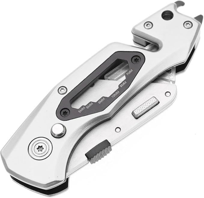 Utility Knife Folding Safety Lock Quick Change with 10 Extra SK5 Replacement Blade Lightweight Aluminum Handle & Pocket Clip Multi-Use Box Cutter Office Home Art Diy Great Gift Choice (UPG V. Silver)