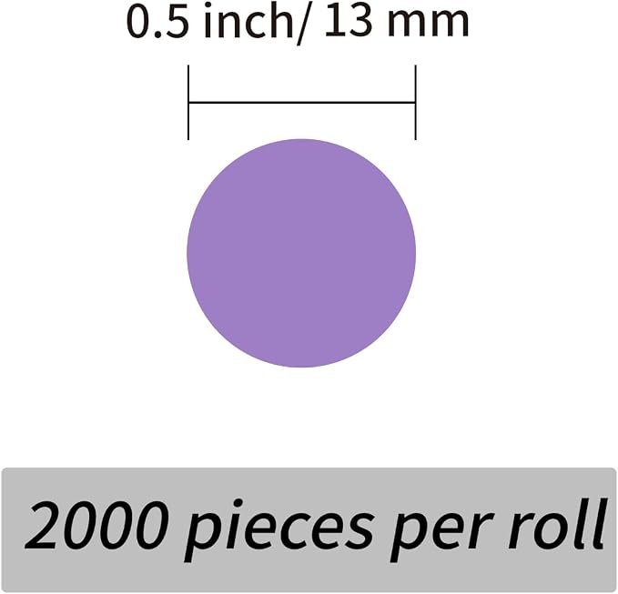 2000 Pieces 0.5 Inch Round Color Coding Labels,Circle Dot Stickers Used for Classroom Office and More,with Perforation Line (Purple)
