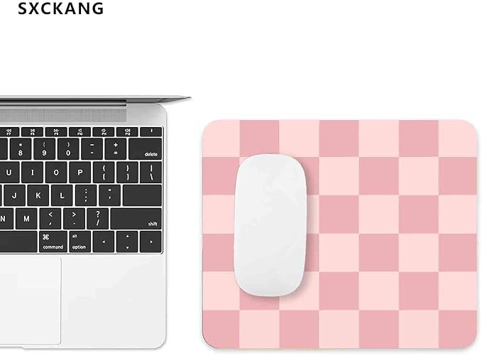 Pink Mouse Pad, Checkered Pattern Mousepad, Square Premium Texture Computer Cute Mouse Pad Design for Office Work Home, Non-Slip Rubber Gaming Mouse Pads for Computer Laptop, Modern Aesthetic