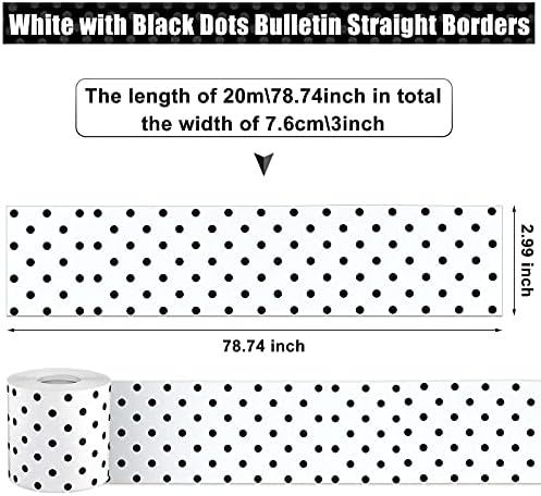 Zonon 65 Feet Bulletin Board Borders Black Dots Straight Trim for Classroom | White Polka Dots Design, Classroom Back to School Decor, Scalloped Wavy Decorative Trim for Display Boards