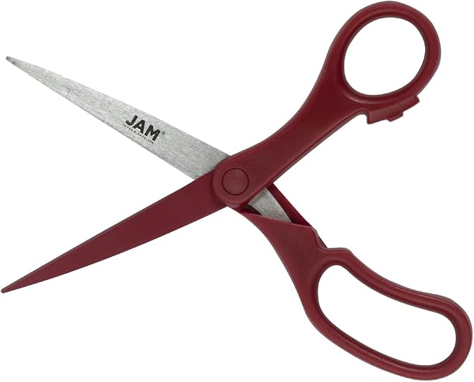 JAM PAPER Multi-Purpose Precision Scissors - 8 Inch - Burgundy - Ergonomic Handle & Stainless Steel Blades - Sold Individually
