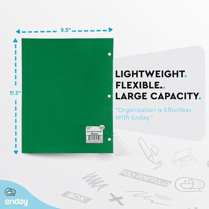 Folders with Pockets (100 Pack), Green 2 Pocket Folder Bulk, Two Pockets File for Letter Size Sheets, Bulk Paper Folders with Pockets Also Available in Blue, Black, Red, 100 Pack - By Enday