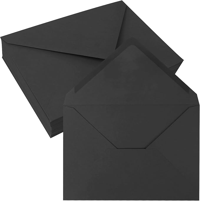 50 Pack 5x7 Envelopes Letter Size, Black A7 Envelopes Self Seal for Wedding Invitation, Envelope 5.4x7.6 for Greeting Cards, Photos, Baby Shower, Graduation, Thank You Cards, Announcements