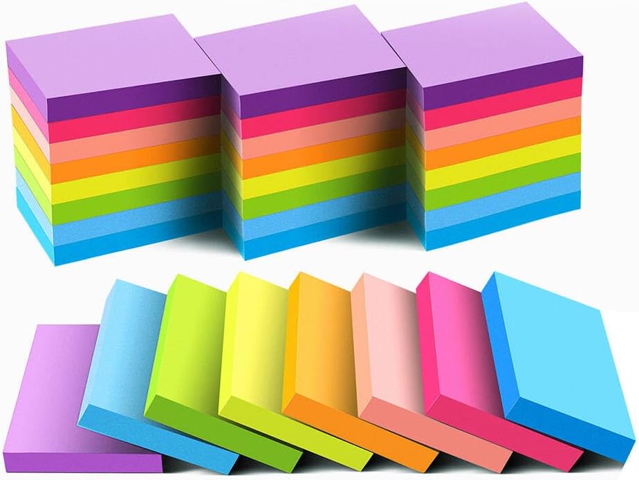 Mini Sticky Notes 1.5x2 Inches, Bright Colors Self-Stick Pads | 24 Pack, 75 Sheets/Pad,1800 Sheets