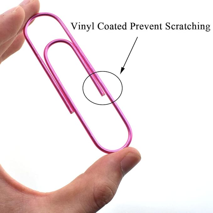 HAHIYO Paperclips 4 inch (100mm) Extra Large Paper Clips Sturdy Bright Pink Vinyl Coated Prevent Scratching Tearing The Pages for Bookmark Organize Home Office School 14 Pack