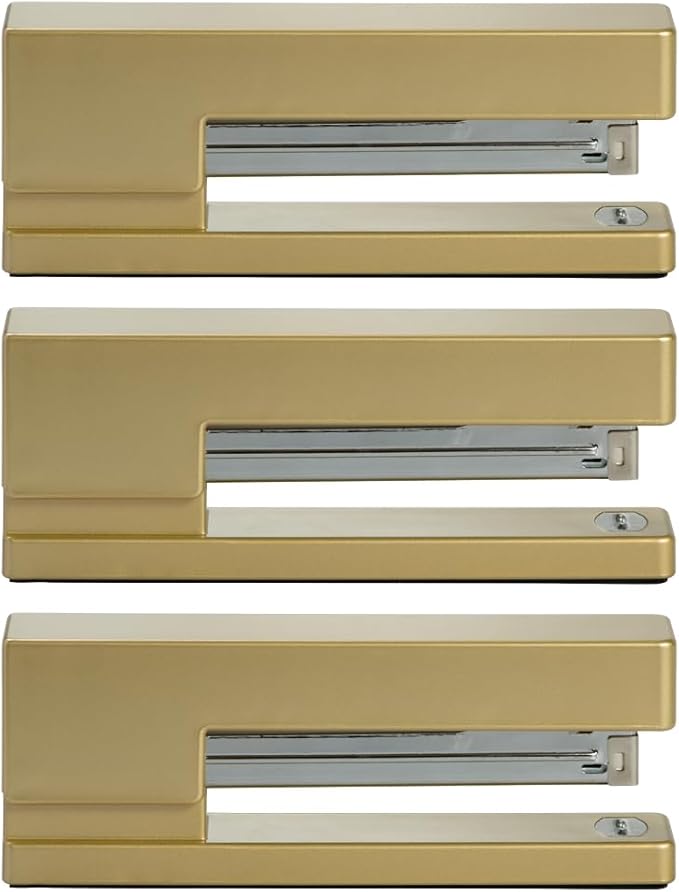 JAM PAPER Modern Desk Stapler - Gold - 3/Pack