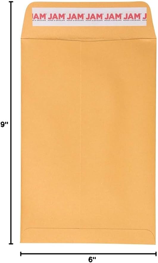 JAM PAPER 6 x 9 Open End Catalog Envelopes with Peel and Seal Closure - Brown Kraft Manila - 50/Pack