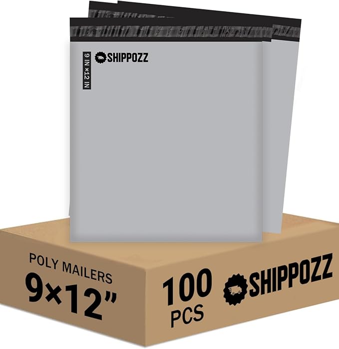 Shippozz 9x12 Poly Mailers 100 Pack, Durable Waterproof Polymailers for Shipping Clothes, Self Seal Mailing Bags for Small Business Packaging Supplies, Mailing Envelopes for Books, and Accessories