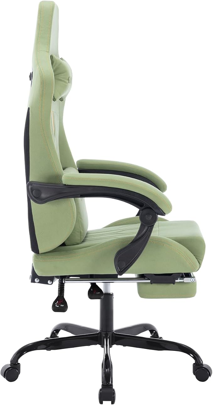 Gaming Chair with Footrest Ergonomic Computer Chair Massage Lumbar Cushion, Racing Video Game Chair Adjustable Rocker Recliner Executive Office Desk Chair Pu Leather for Adults, Green