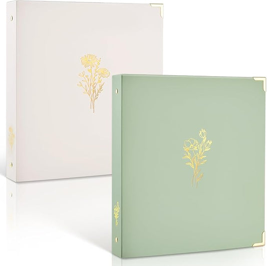 Sooez 2 Pack 3 Ring Binder, Cute 1 Inch Binders with Gold Foil & Metal Corners, Three Ring Recipe Binder, Fits Letter Sized Paper for Women School Home Office Supplies, Olive Green & Beige