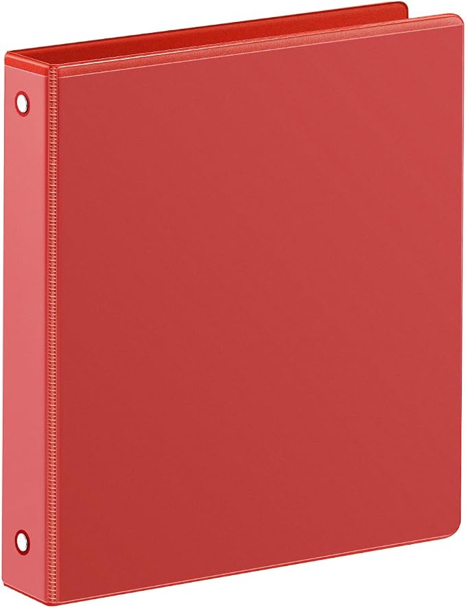 SUIN 1 Inch 3 Ring Binder, Clear 1'' View Presentation Binders with 2 Pockets, Fits 8.5 x 11 Letter Size, Durable Polypropylene, Non-Stick & PVC-Free for School, Office & Home (Red)