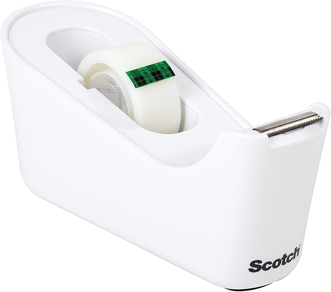 Scotch Desktop Tape Dispenser, White, with 1 Roll Magic Tape (3/4 in x 1296 in) – Weighted Refillable Holder for Office & Home