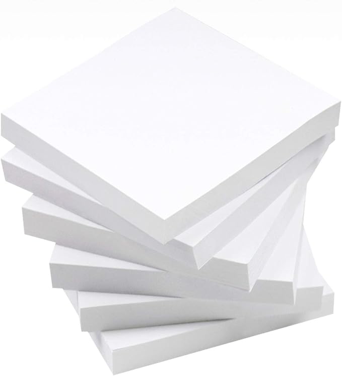 White Sticky Notes, 6 Pads, 3 X 3 Inch, 100 Sheets/Pad, Self-Stick Notes Pads, Easy Post Notes for Office, School, Home (White)