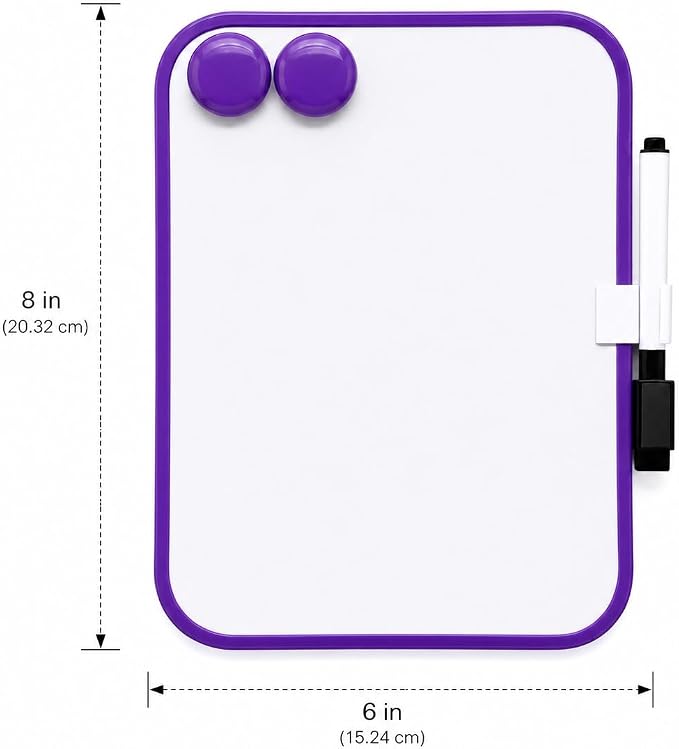Magnetic Whiteboard, Erasable Notepad, Portable Drawing Board, Teaching Whiteboard, Magnetic Dry Erase Board for Lockers, 6" x 8" with Marker and 2 Magnets (Purple)