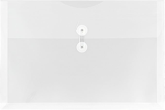 JAM PAPER Plastic Envelopes with Button & String Tie Closure - Legal Booklet - 9 3/4 x 14 1/2 - Clear - 12/Pack