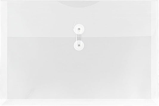JAM PAPER Plastic Envelopes with Button & String Tie Closure - Legal Booklet - 9 3/4 x 14 1/2 - Clear - 12/Pack