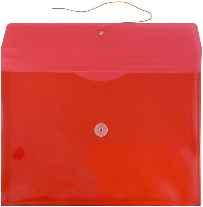 JAM PAPER Plastic Envelopes with Button & String Tie Closure - Legal Booklet - 9 3/4 x 14 1/2 - Red - 3/Pack