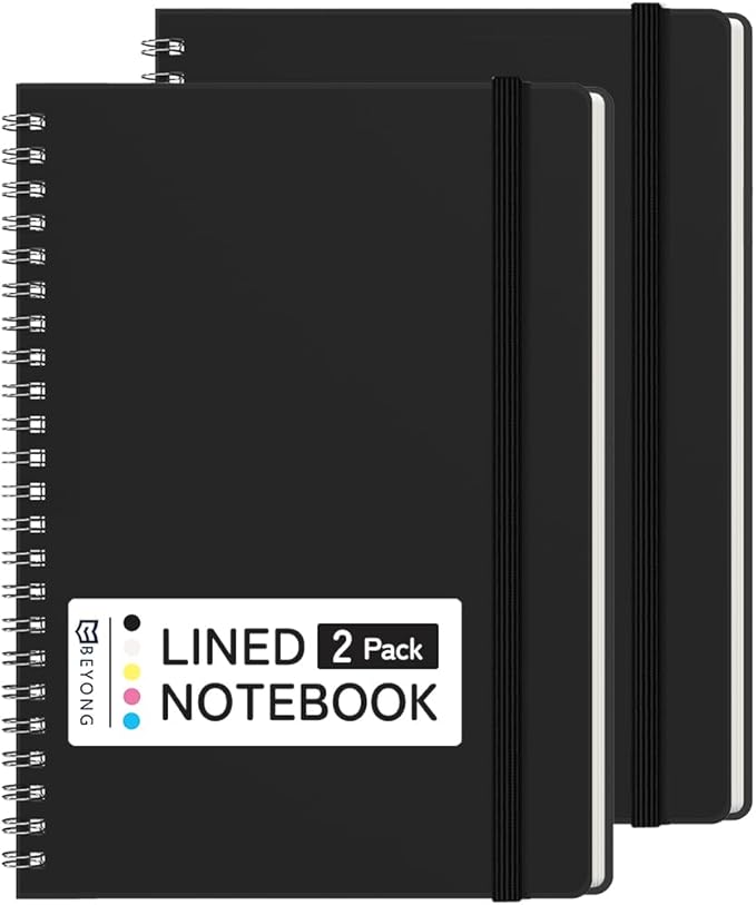 BEYONG Spiral Journal Notebook - 2 Pack Small Size, Lined Journals for Writing, Journaling, Note Pad, Diary, Work & School, Men & Women (Black, 5x7)