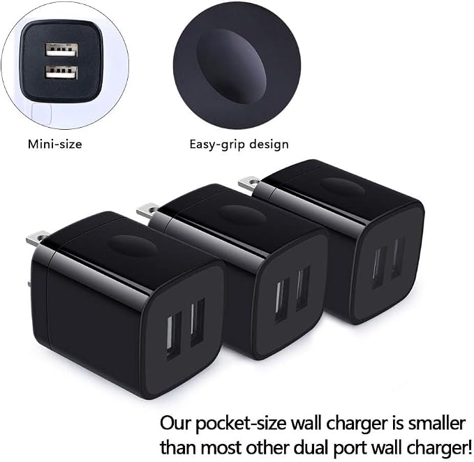 Wall Charger,Charger Cube,Charging Block Fast Charge 3Pack Dual Port 2.1A Power Brick Phone Charging Plug Box Head for iPhone 17/16/15 Pro/14/13/12/11/XR/8/7/6 Plus,Samsung Galaxy S24 S23 S22 S21 S10