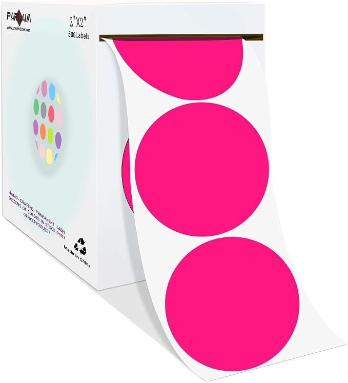 PARLAIM 2”Color Coding Labels Stickers,500PCS Round Adhesive Circle Dot Stickers for Inventory Fluorescent Pink