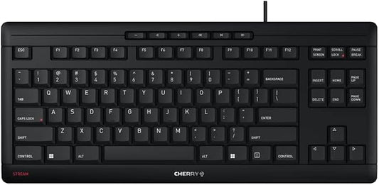 Cherry Stream Wired Keyboard Without Number Pad, Compact TKL | Whisper Quiet Keys, Unique Typing Feel, Slim Design, SX Scissor Switches, QWERTY, Black