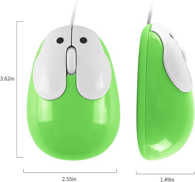 Cute Wired Mouse, Small Rabbit Shape USB Wired 1600 DPI Optical Mice Computer Mouse, Portable Corded Mice for Travel, Office, Home, Laptop, Computer (Green)