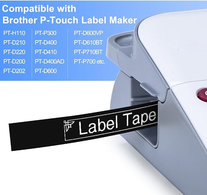 TZe-335 TZe335 Replacement for Brother P Touch Label Maker Tape Black | TZe TZ Tape 12mm 0.47'' Laminated White on Black, Compatible with Brother PT-D220 PT-D210 PT-H110 PT-D410 PT-D610BT, 4-Pack