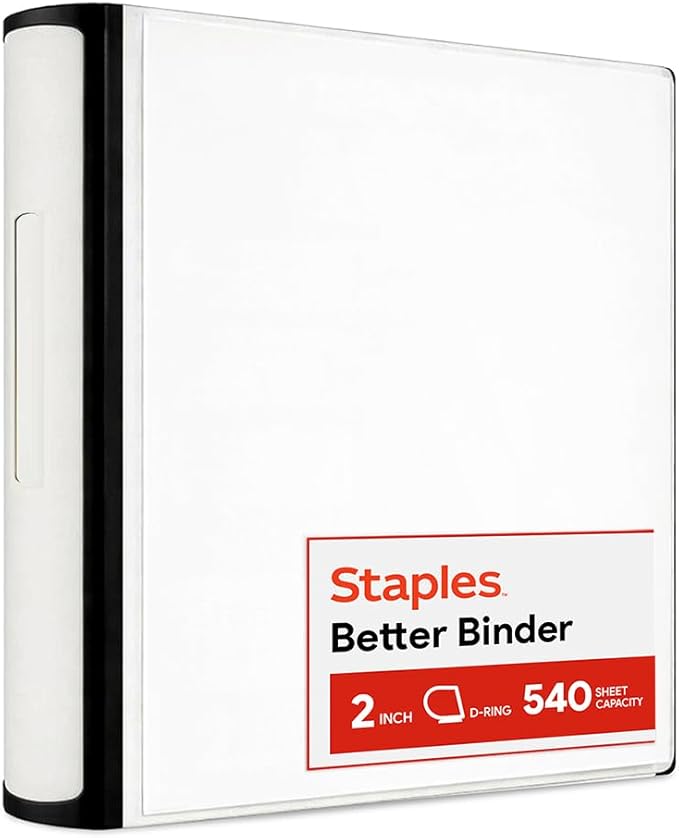 Staples Better Binder 2-Inch 3-Ring Binder, White – Heavy-Duty Binder for School & Office Organization