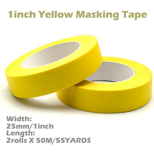 Yellow Painters Tape 1 Inch Wide, Masking Tape 1 Inch X 55 Yards X 2 Rolls for Arts Crafts Painting Labeling Decoration School Projects Home Office