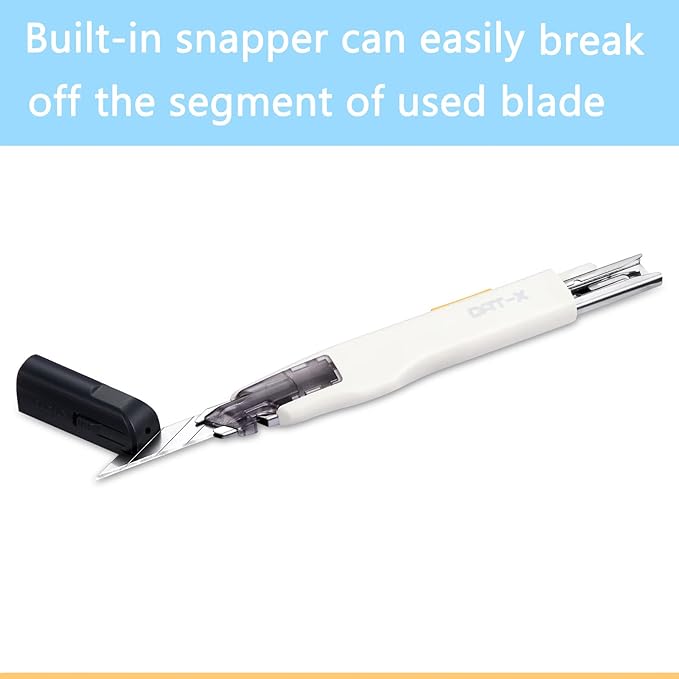 Utility Knife, DAT Series-X Portable Box Cutter, Fine Point Arts and Crafts Blade for Precision Cutting, with 10 Blade Pieces (White, 1 Cutter 10 Blades)