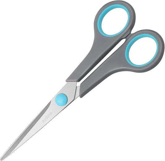 6.4" Scissors, Stainless Steel Blades, Soft Grip Handle, Suitable for Households,Offices and Schools, All Purpose, Blue/Grey