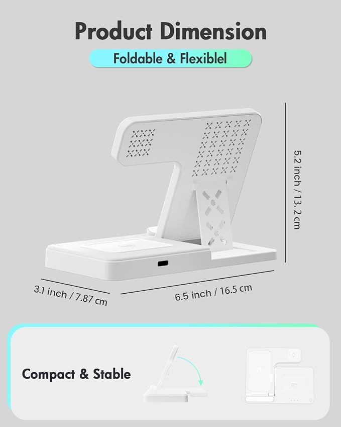 GETPALS Wireless Charger iPhone Charging Station for Apple Multiple Devices | 3 in 1 Charger Stand for iPhone 17 Pro Max 17e 16 16e 15 14 13 12 & Watch Series 11-2 SE Ultra & Airpods 4 3 Pro, White