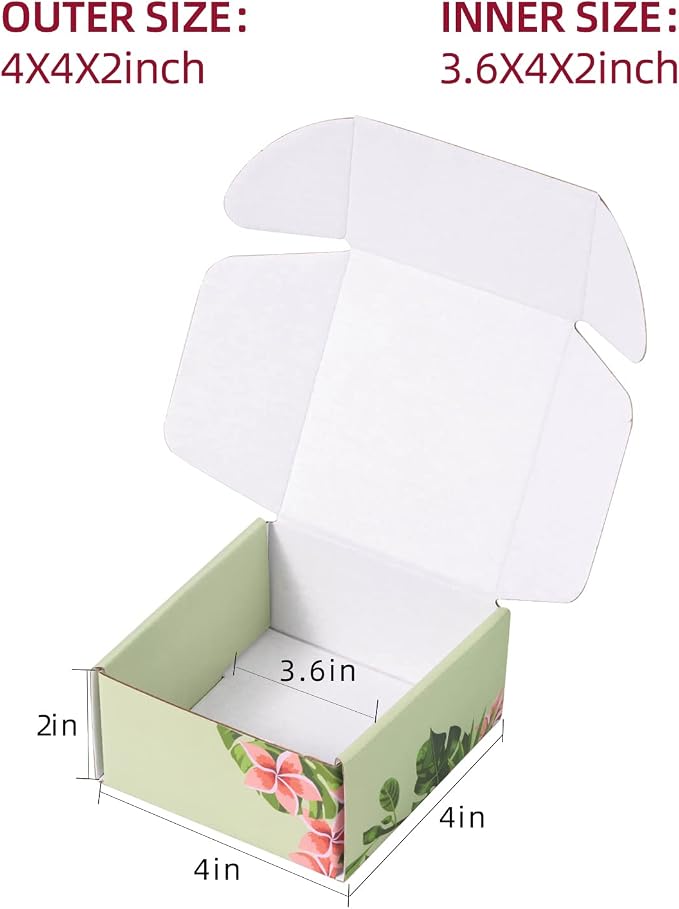 Hawaiian Flower Shipping Boxes Pack of 25-4x4x2 inches Hawaiian Floral Gift Boxes Small Cardboard Corrugated Mailer Shipping Boxes for Small Business Packaging Shipping Mailing