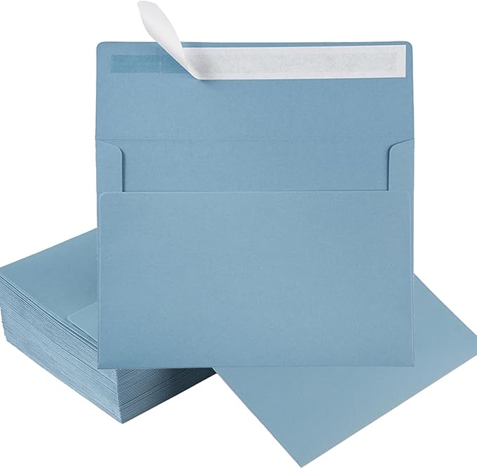 100 Pack A7 Envelopes Self-Adhesive, 5.24 x 7.21 Inches, Dusty-Blue | 5x7 Envelopes For Invitations, 5x7 Greeting Cards