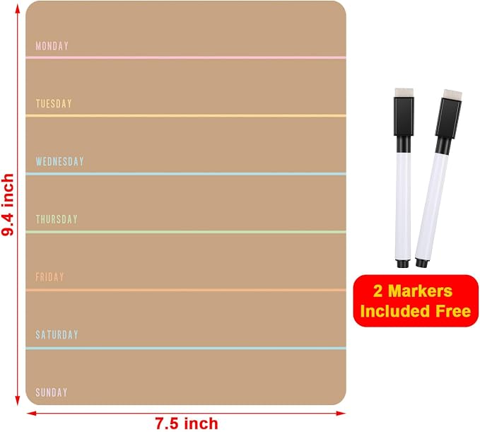 Outus 2 Pieces Magnetic Weekly Dry Erase Boards Erasable Weekly Calendars Whiteboard Planners with 2 Pieces Markers for Office School Supplies (Khaki Style)