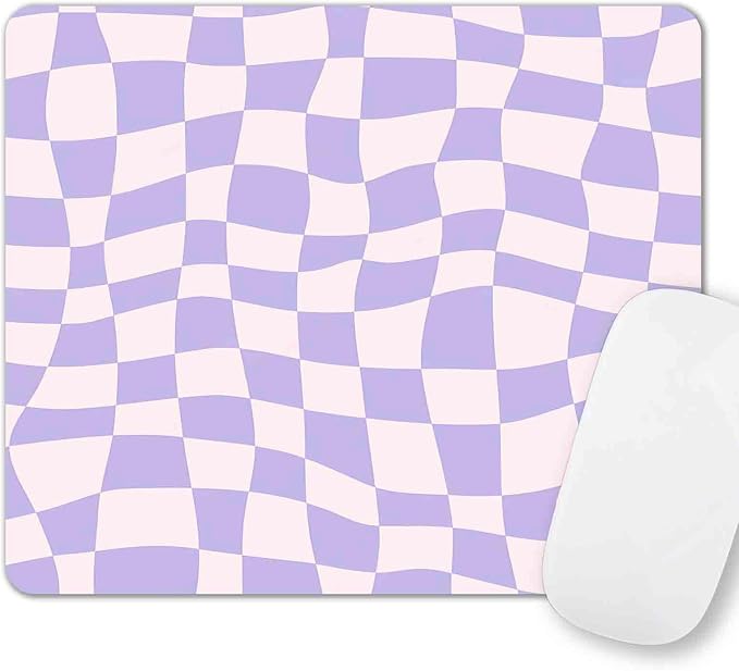 Cute Mouse Pad, Pastel Purple Checkered Mouse Pad, Pink Boho Aesthetic Pattern Mousepad for Home Office, Anti-Slip Rubber Mice pad for Computer & Laptop, 9.5x7.9 inch