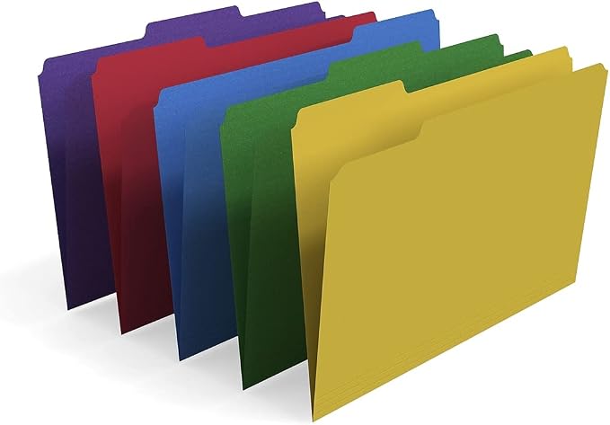 Staples File Folders, Legal Size, 1/3-Cut Tabs, Assorted, 100/Box | Heavy-duty paper stock for everyday legal-size document filing.