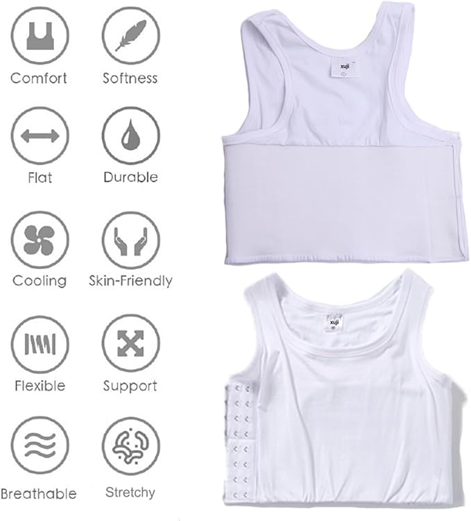XUJI Transgender FTM Breathable Cotton Elastic Band Colors Chest Binder Tank Top (M-6XL)