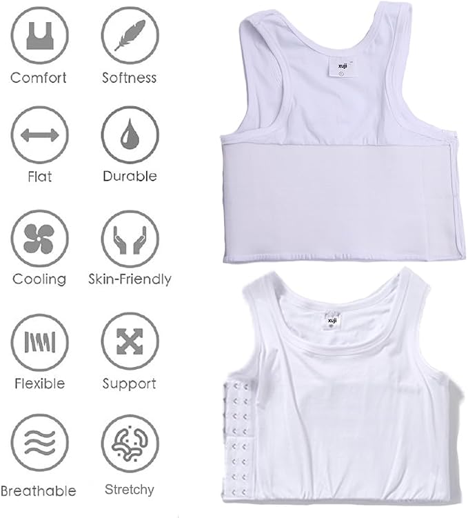 XUJI Transgender FTM Breathable Cotton Elastic Band Colors Chest Binder Tank Top (M-6XL)