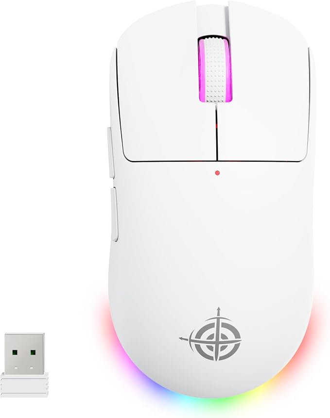 MAGIC-REFINER G6 Wireless Gaming Mouse,24000 DPI Adjustable,72g Lightweight Mouse,1000Hz Polling Rate,Tir-Mode BT/2.4G/ Wired Gaming Mouse,750mAh Battery,with Grip Tape for Gamer/Office/PC/Mac,White