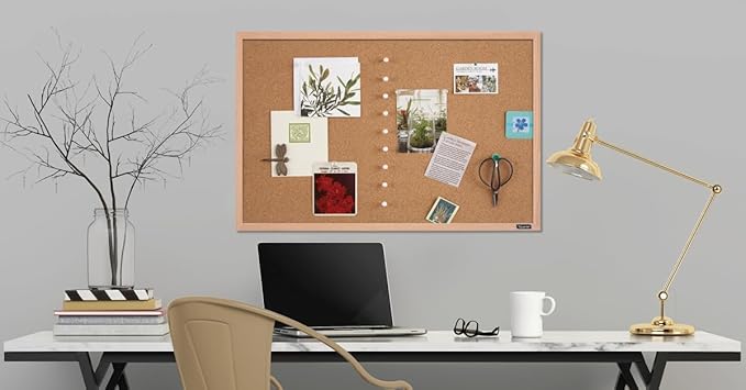 Quartet 35-380342Q Corkboard, Framed Bulletin Board, 17" x 23" Cork Board, Oak Finish Frame, Brown