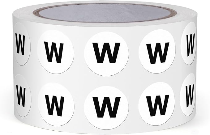 Letter W Stickers 0.5 Inch Vinyl Round Alphabet Label 1000 PCS | Self-Adhesive, Removable, Waterproof, Circle Capital Dots Tags, for Home Office Inventory Classroom