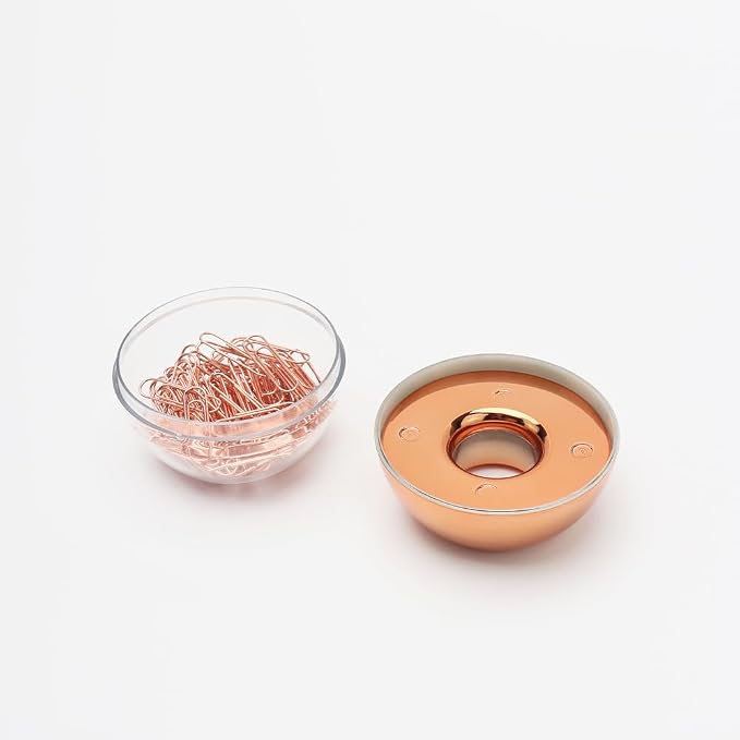 Rose Gold Paper Clip Holder Medium Holographic Paper Clips Dispenser 100pcs 28mm Paperclips for Desk Organizer Accessories (Rose Gold)