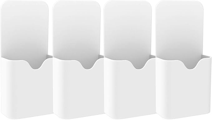 MoKo Magnetic Pen Holder, 4-Pack, Whiteboard Organizer, White | Magnetic dry erase marker holder set stores pens, pencils and small supplies on refrigerators, whiteboards and lockers.
