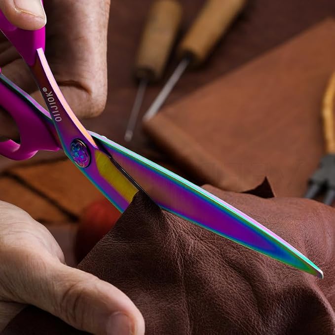 Left Handed Scissors,9.5 Inch All Purpose Lefty Scissors,Titanium Coating Forged Stainless Steel, Soft Comfort-Grip Handles,Perfect for Office,Home,and School Arts Crafts(Pink)