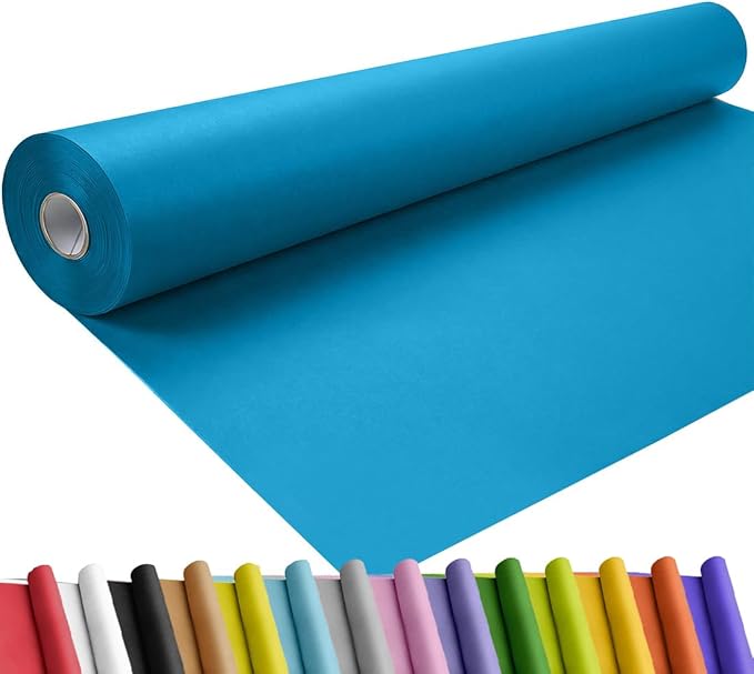 SMART&CASUAL 48" x 1,500" (125') Lake Blue Kraft Craft Paper Roll for Gift Wrapping Bulletin Board Bouquet Flower Kids Art Packing Parcel Table Covering 80GSM 55LB (Lake Blue, 48" x 125')